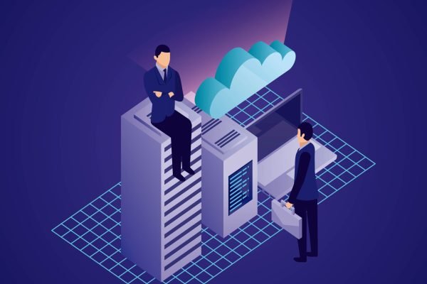 data network businessman dataserver computer cloud storage vector illustration