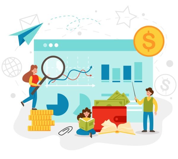 Economy school subject concept. Student studying economics and budget. Idea of global economics, investment and foundation. Vector illustration in cartoon style