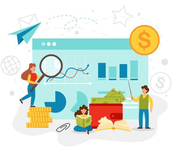 Economy school subject concept. Student studying economics and budget. Idea of global economics, investment and foundation. Vector illustration in cartoon style