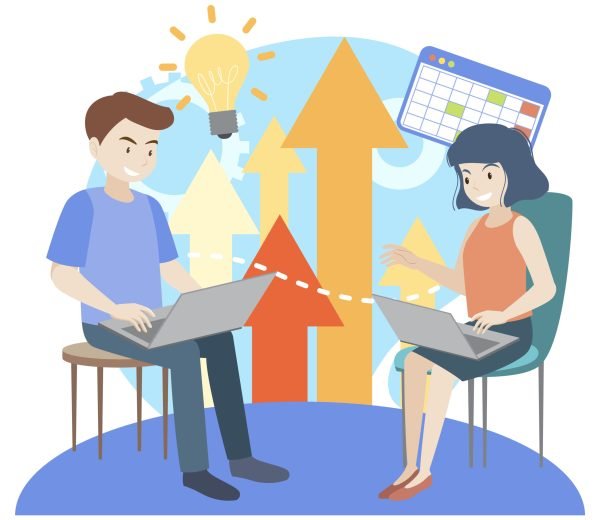 Working characters flat design for web banner illustration