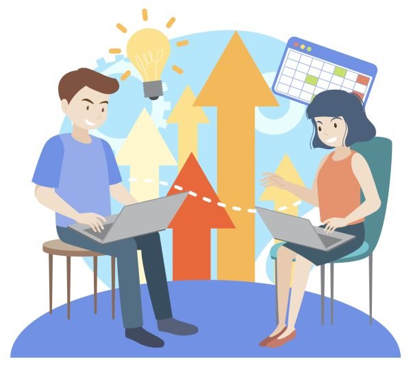 Working characters flat design for web banner illustration