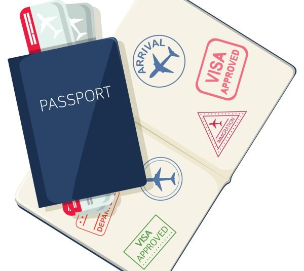 Passport with flight tickets on white background illustration